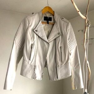 White real leather motorcycle jacket BCBG